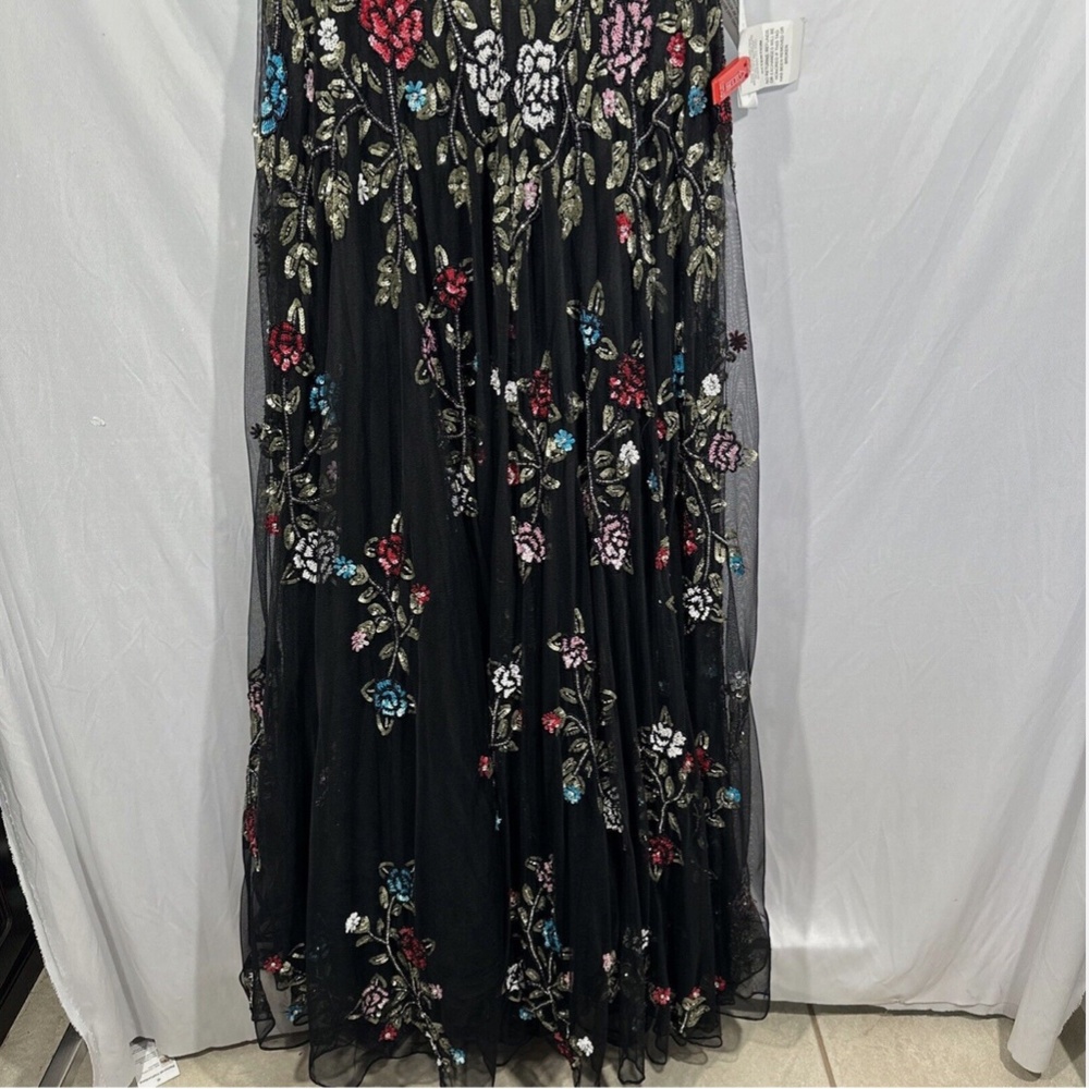 NWT $698 Mac Duggal [ 14 ] Embellished Floral Sequined‎ Gown in Black - Picture 11 of 15